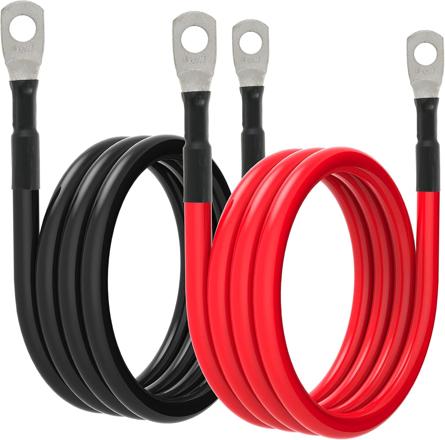 6 AWG Battery Cables 6 Gauge Battery Power Inverter Cable with 5/16 Inch Tinned Copper Lugs Both Ends for Solar Marine Boat RV Car Motorcycle 2 pcs (9 in)