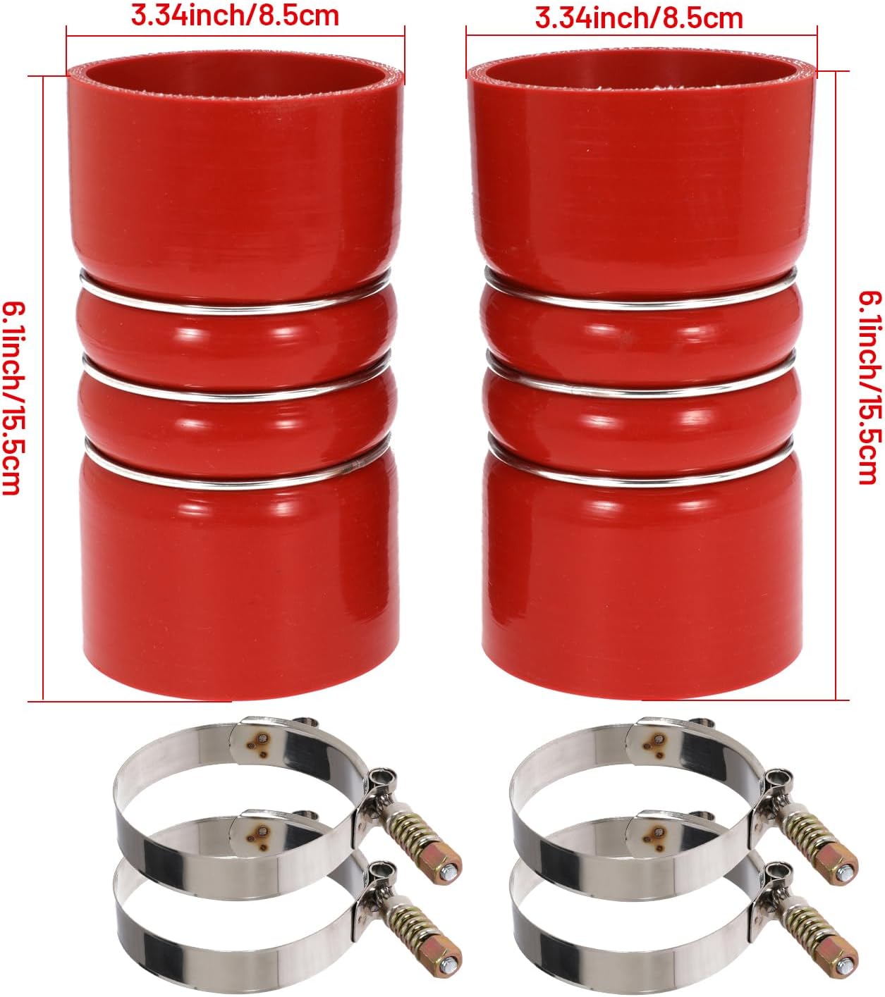 3 Inch Silicone Charge Air Cooler Hump Hose Boot Set 3" X 6" with T Bolt Clamp Red (Hose-3060-RD)