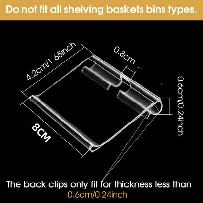 50pcs Labels for Storage Bins Plastic Label Clip, Basket Labels Clip On Wire Shelf Price Label Holder Merchandise Sign Display Holder, 50pcs Label Insert Included (3.15IN*1.57IN)