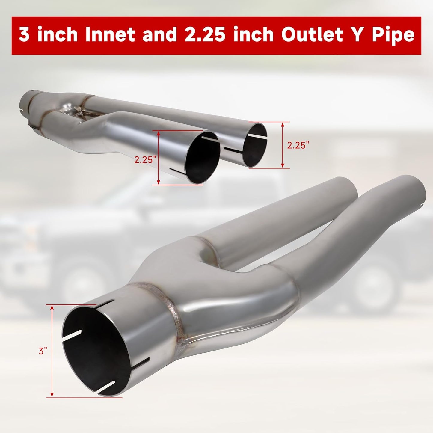 Dual Exhaust Muffler Y-Pipe Kit for Dodge Ram 1500 Hemi Pickup Trucks 5.7L 2009-2019 with 3 inch Innet and 2.25 inch Outlet Y Pipe Muffler, Silver