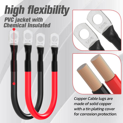 6 AWG Battery Cable 6AWG Gauge Battery Inverter Cables for Automotive Solar Marine Boat RV Car Motorcycle (6 AWG, 9in, 5/16")