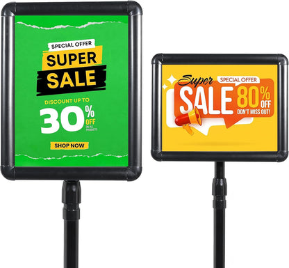 Adjustable Pedestal Floor Standing Sign Holder for 8.5*11 inch 360° Rotation Snap-Open Frame Display Outdoor Indoor Poster or Chalk Board Display for School Restaurant Business Mall Advertising 2PC