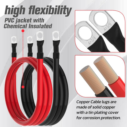 4 AWG Battery Cable 4AWG Gauge Battery Inverter Cables for Automotive Solar Marine Boat RV Car Motorcycle (4 AWG, 5FT, 3/8")