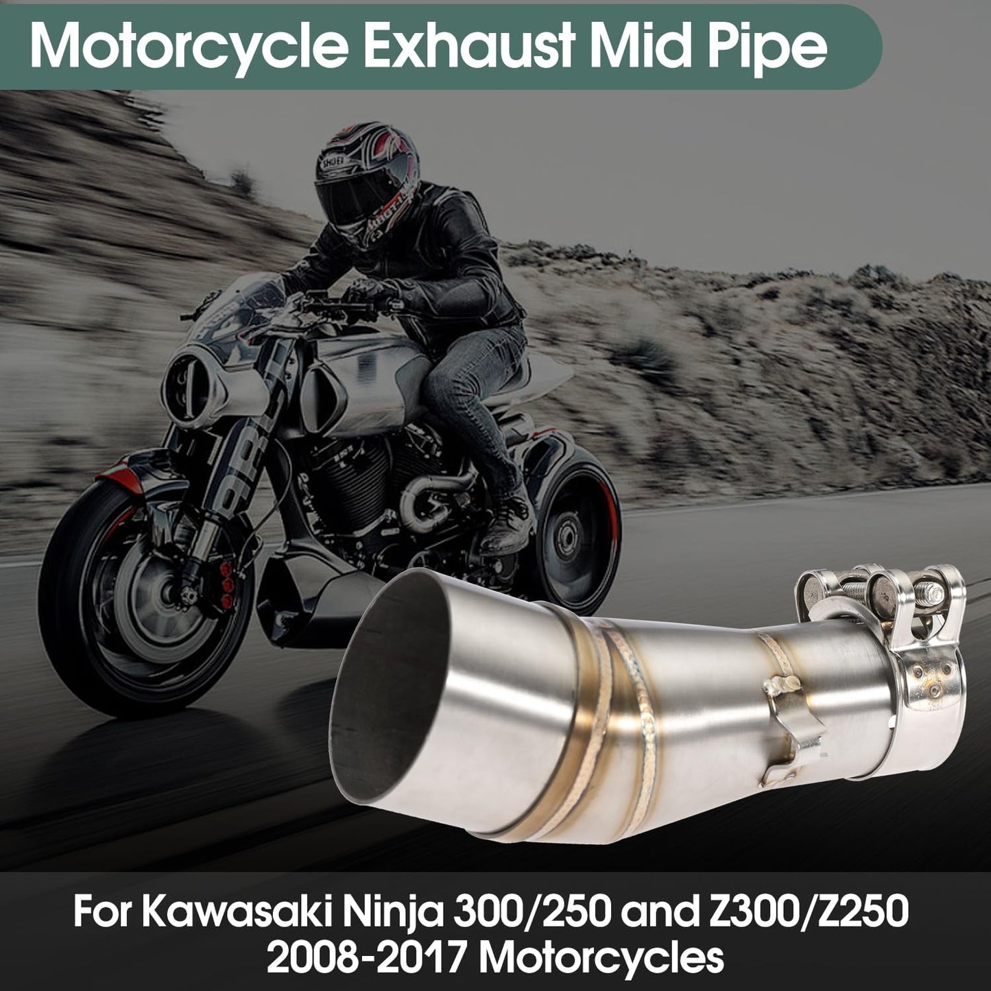 Motorcycle Exhaust Mid Pipe Muffler Mid-pipe for Kawasaki Ninja 250 300 Z250 Z300 2008-2017