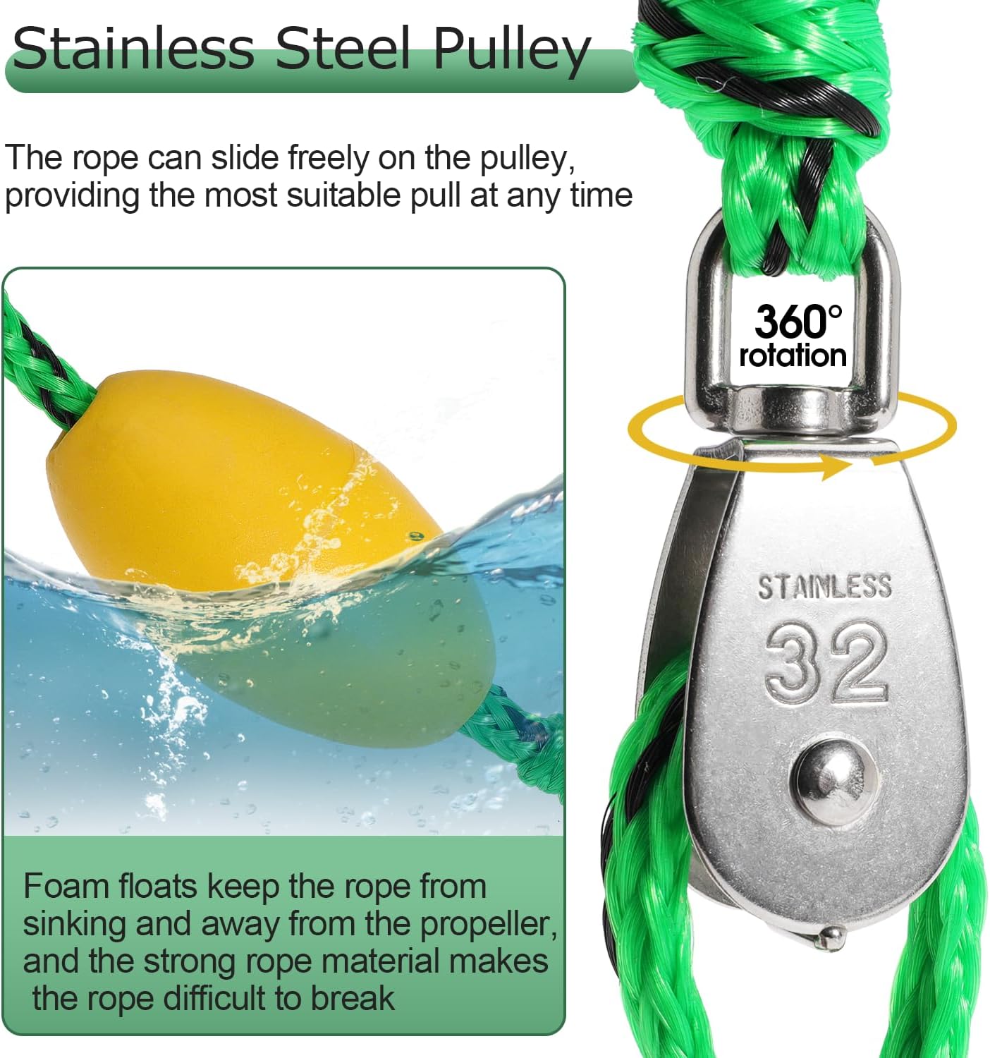 Heavy Duty Boat Tow Harness for Tubing Self Centering Boat Tow Rope with Stainless Steel Quick Connector for Boat Water Sport Water Ski Jet Ski Wakeboarding