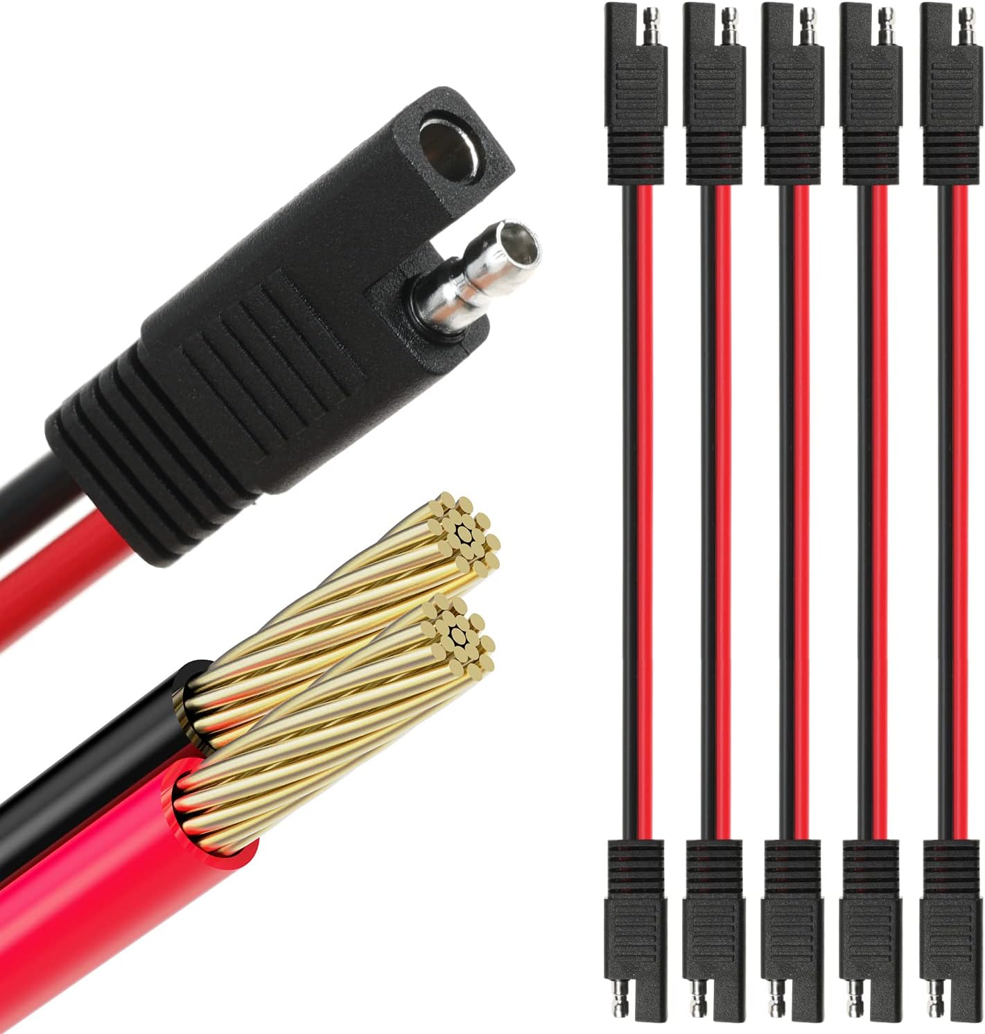 10 AWG SAE to SAE Extension Cable 10 Gauge 2-Pin SAE Connector Extension Cord with Dual Head Plug for Solar Panel Automotive Car Motorcycle 12in