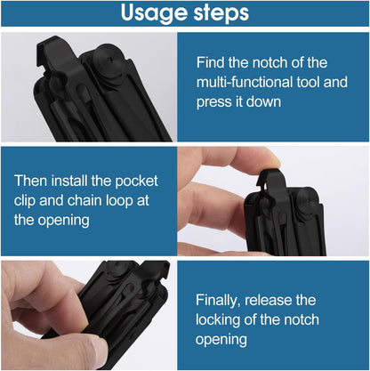 Quick-Release Pocket Clip+ Lanyard Ring Set Stainless Steel Quick Release Multi-Tool Pocket Clip(Black-1)