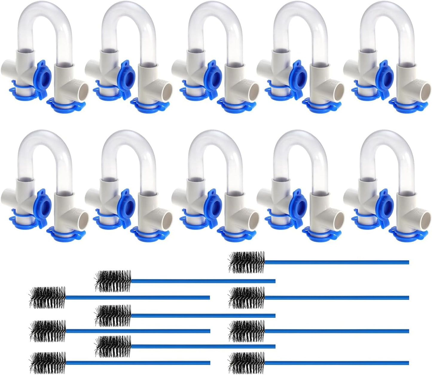 3/4" Standard Condensate Trap with 17" Cleaning Brush PVC Transparent U Trap for HVAC Systems, Air Conditioner, Effectively Drains Condensate (15Pack)