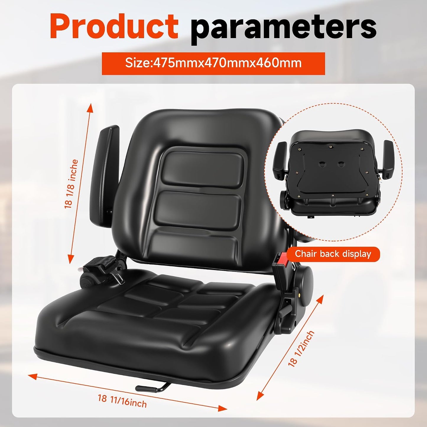 Universal Forklift Seat, Tractor Seat,with Micro Switch and Safety Belt,for Tractor, Mower, Skid, Loader, Telehandler, Backhoe, Excavator Dozer