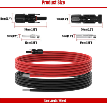 10Ft 10AWG Solar Panel Extension Cable, 10 AWG Solar Extension Cable 10 Gauge 10 Feet Solar Wire with Solar Panel Female Male Waterproof Connectors for RV Boat Home (10 AWG-10Ft)