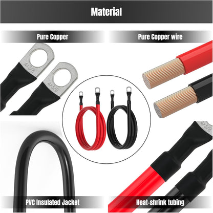 4FT 4 AWG Battery Cable 4 Gauge Battery Cables 4AWG 4 FT Inverter Wires Cables with 3/8 inch Lugs for Solar Power Inverters, RVs, Campers, Travel Trailers, Cars, 2 Pairs
