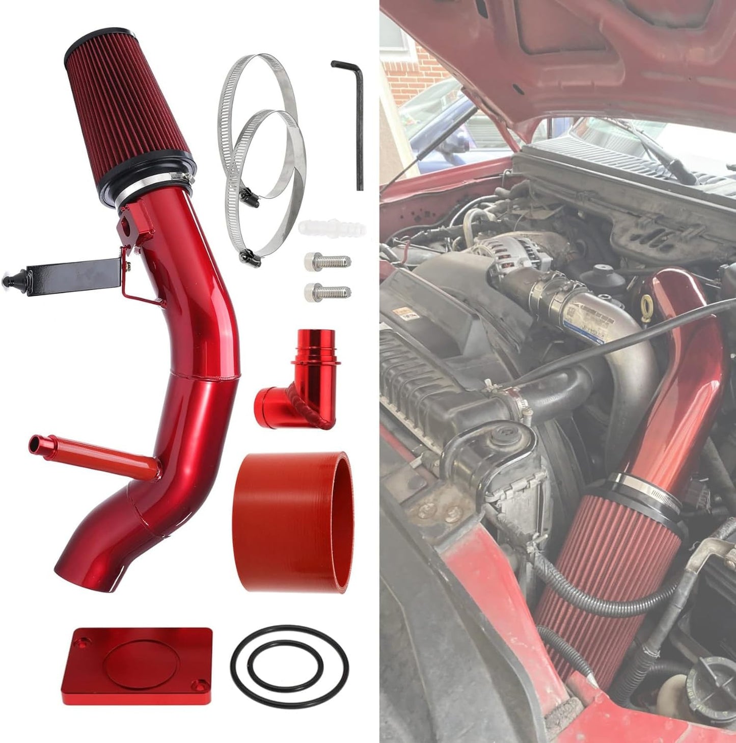 4 Inch 6.0 Cold Air Intake Kit For Ford F250 F350 F450 Excursion 2003 2004 2005 2006 2007 6.0L Powerstroke V8 Diesel Super Duty Aluminum Tube