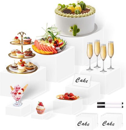 8 Buffet Risers Acrylic Cube Display Stands Box Risers with Hollow Bottoms Dessert Table Display Set Food Nesting Risers for Buffet Table, Cupcake Candy Food, Parties, Brunch, Weddings (Transparent, 8pcs-3''4''5''6''7''8'' 9'' 10'')