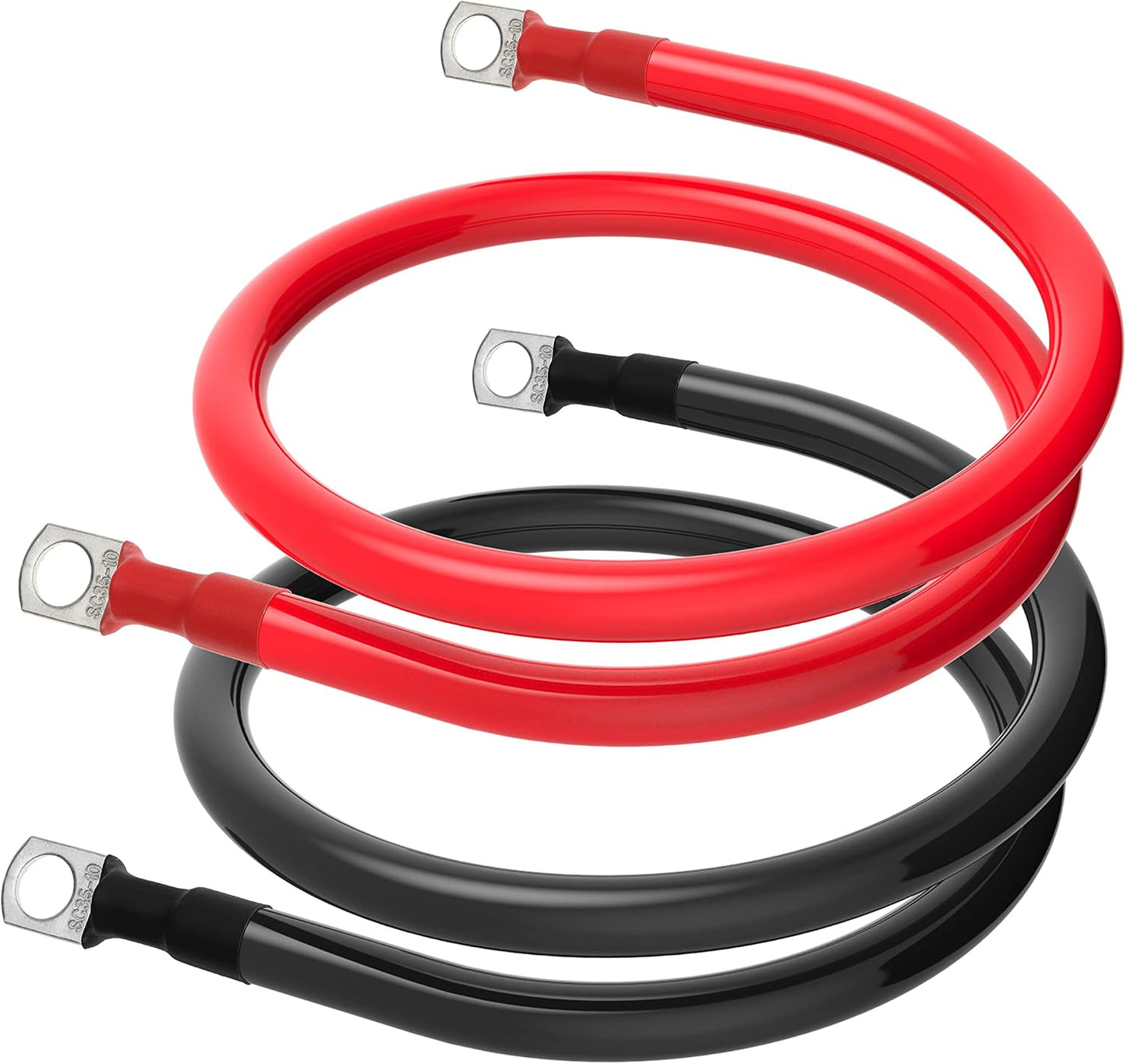2 AWG Battery Cable 2 Gauge Battery Inverter Cables with 3/8 in Lugs Pure Copper Power Inverter Wire Set for Solar Marine Boat RV Car Motorcycle (3FT, 1 red +1 black cable)