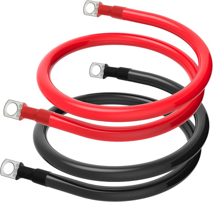 2 AWG Battery Cable 2 Gauge Battery Inverter Cables with 3/8 in Lugs Pure Copper Power Inverter Wire Set for Solar Marine Boat RV Car Motorcycle (3FT, 1 red +1 black cable)