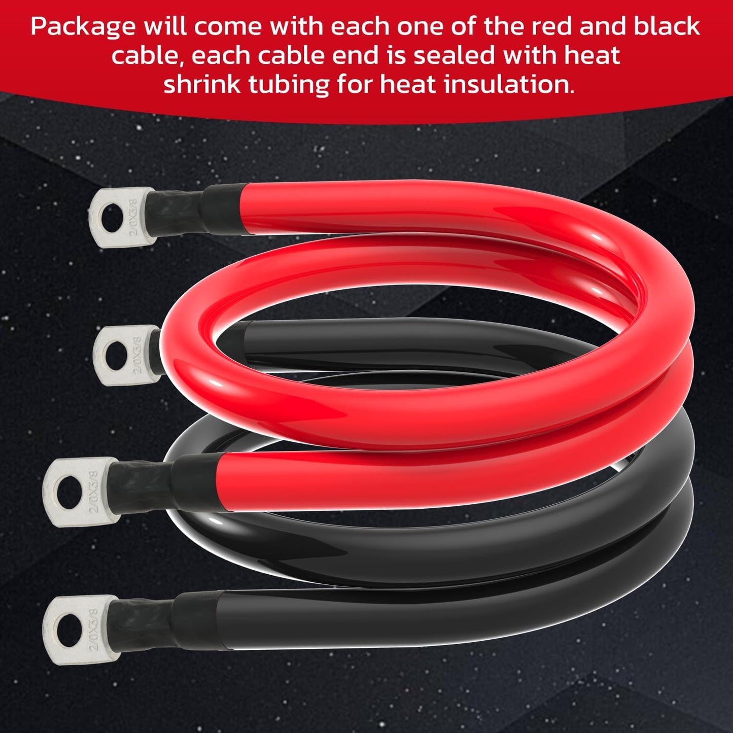 2/0 AWG Battery Cable 2/0AWG Gauge Battery Inverter Cables for Automotive Solar Marine Boat RV Car Motorcycle (2/0 AWG, 2FT, 3/8")