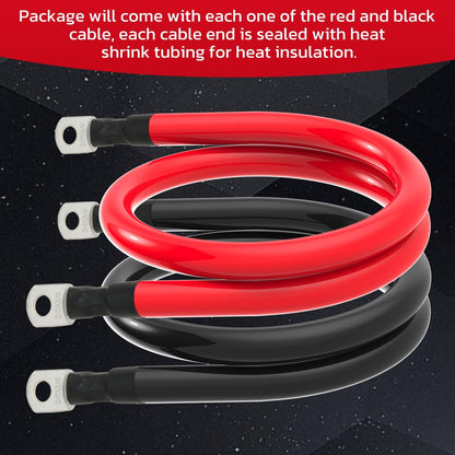 2/0 AWG Battery Cable 2/0AWG Gauge Battery Inverter Cables for Automotive Solar Marine Boat RV Car Motorcycle (2/0 AWG, 2FT, 3/8")