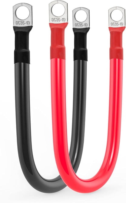 2 AWG Battery Cable 2 Gauge Battery Inverter Cables with 3/8 in Lugs Pure Copper Power Inverter Wire Set for Solar Marine Boat RV Car Motorcycle (1FT, 1 red +1 black cable)