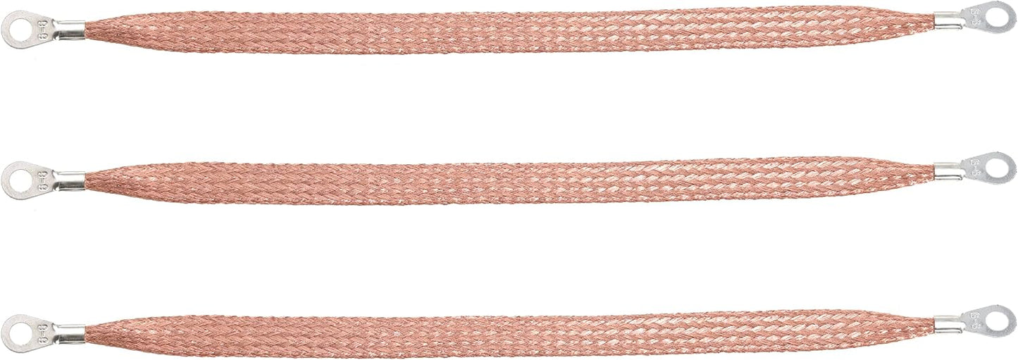 20" x 1/2" Automotive Braided Ground Straps Tinned Copper Engine Grounding Strap with 1/2" to 1/4" Ring Terminal 3pcs