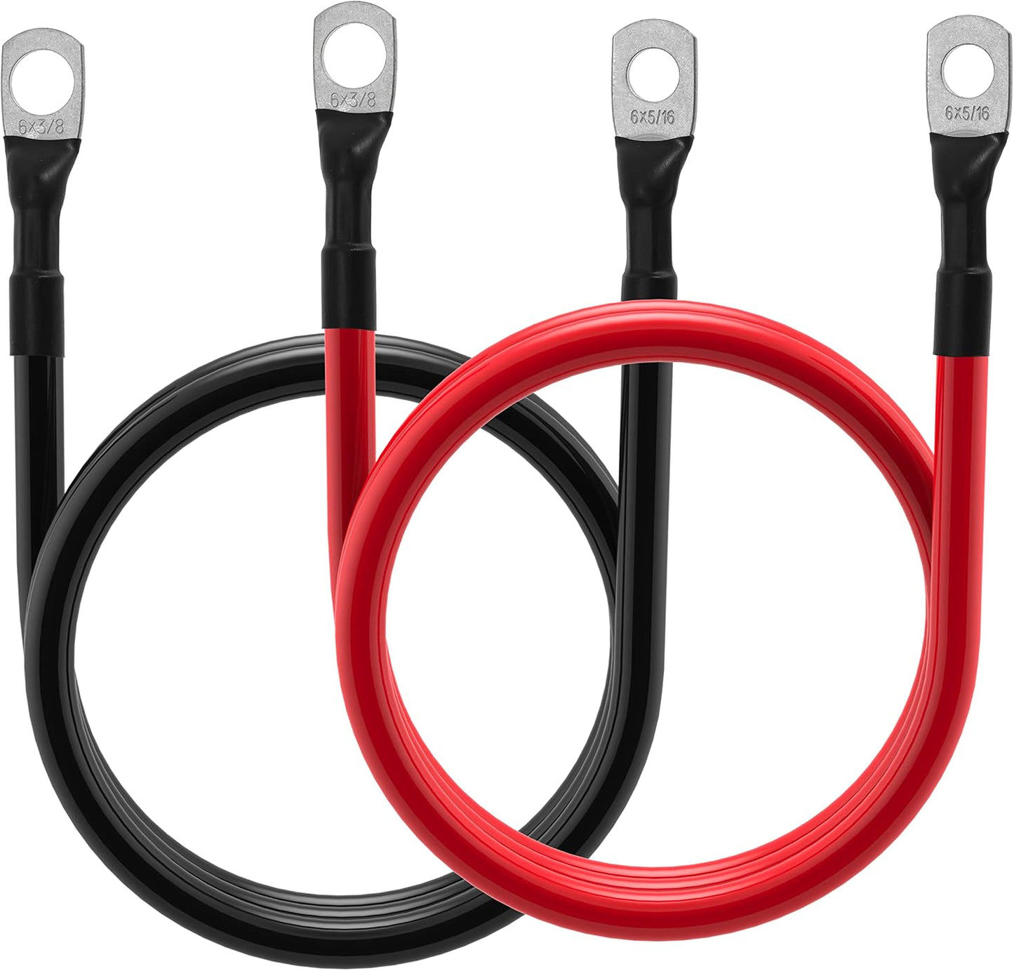 6 AWG Battery Cables 6 Gauge Battery Inverter Cables with 3/8 Inch and 5/16 Inch Lugs Each End for Solar Marine RV Car SUV Truck Tractor Motorcycle 2pcs (3FT, 6 AWG)