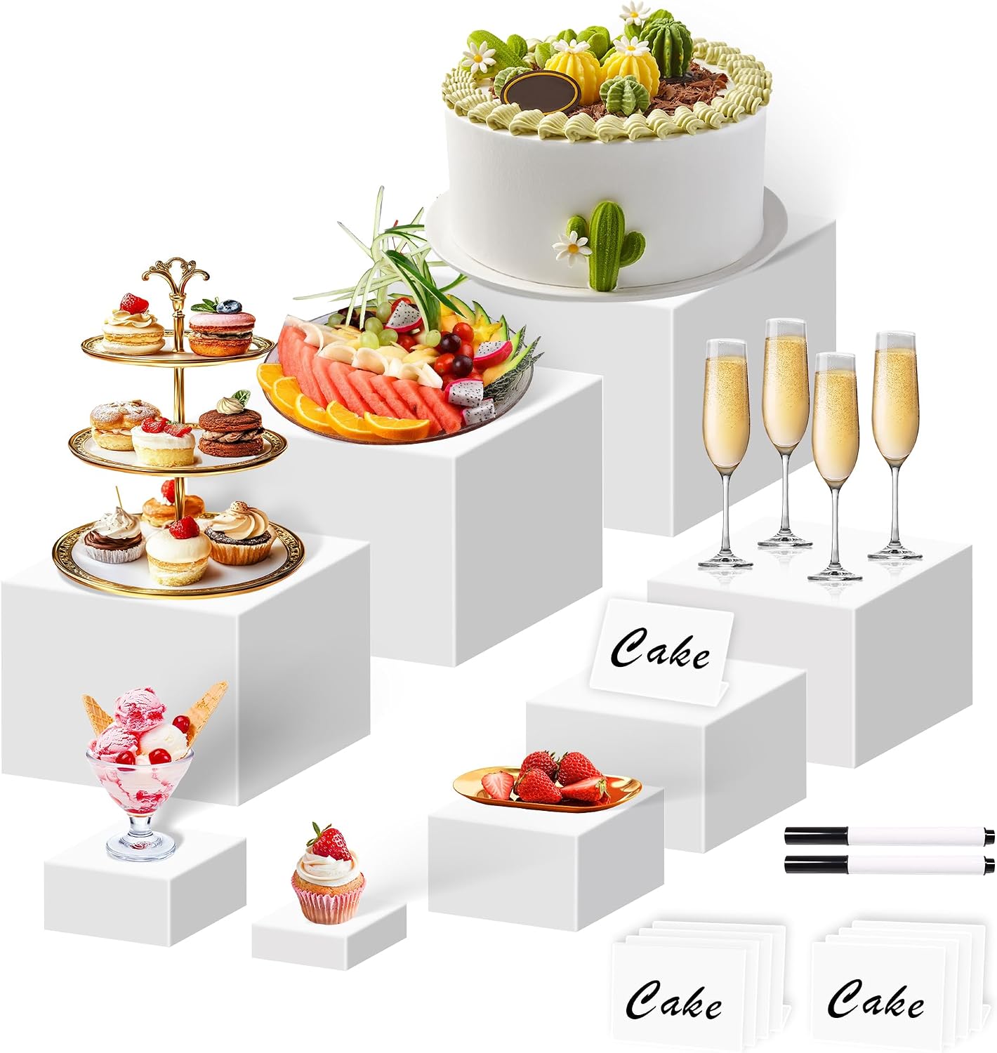 8 Buffet Risers Acrylic Cube Display Stands Box Risers with Hollow Bottoms Dessert Table Display Set Food Nesting Risers for Buffet Table, Cupcake Candy Food, Parties, Brunch, Weddings (Transparent, 6pcs-5''6''7''8''9''10'')