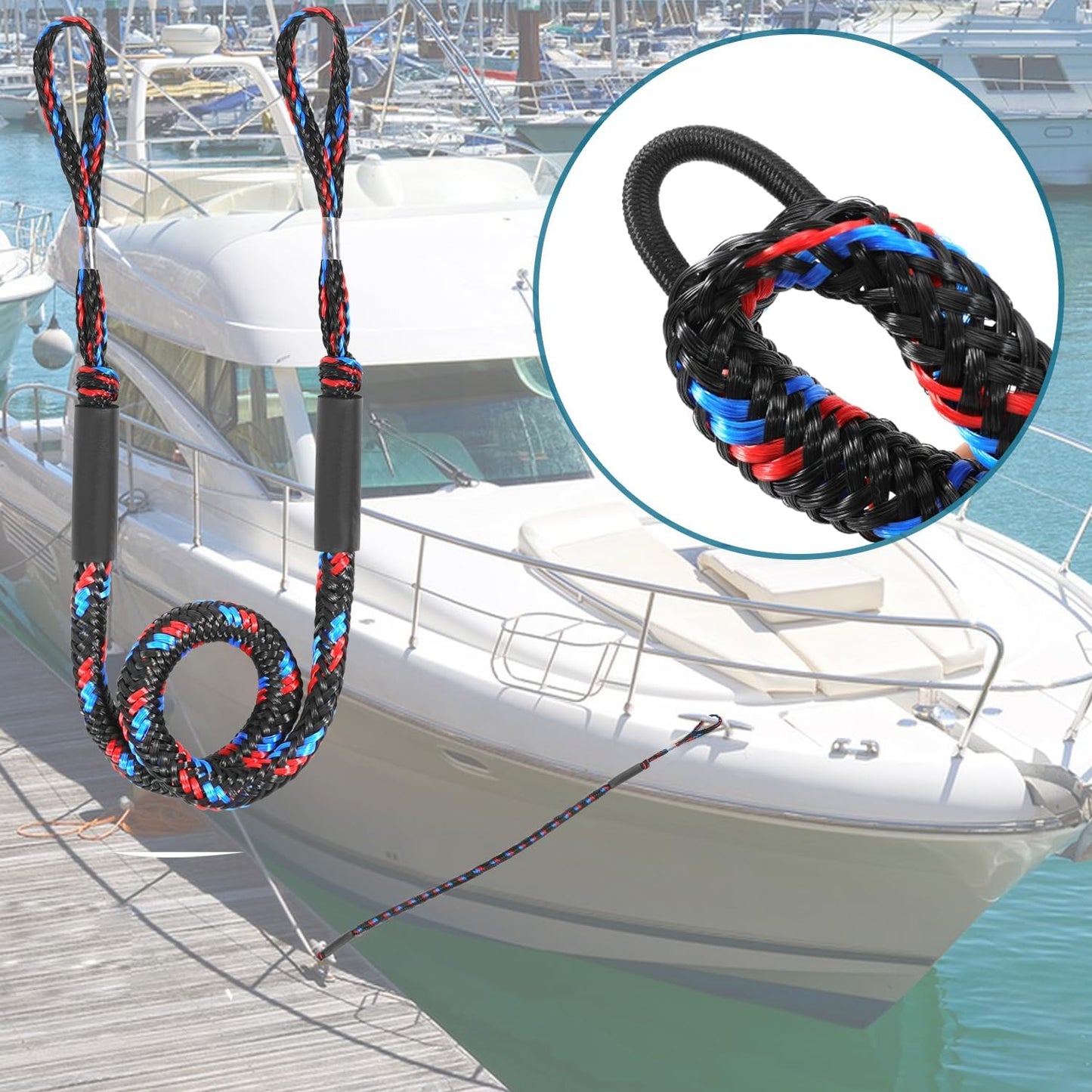 Boat Bungee Dock Lines Marine Mooring Rope Bungee Cord Docking Lines for Boat Docking Ropes for Kayak,Pontoon,Canoe (2 Pack,4 feet to 5.5 feet)