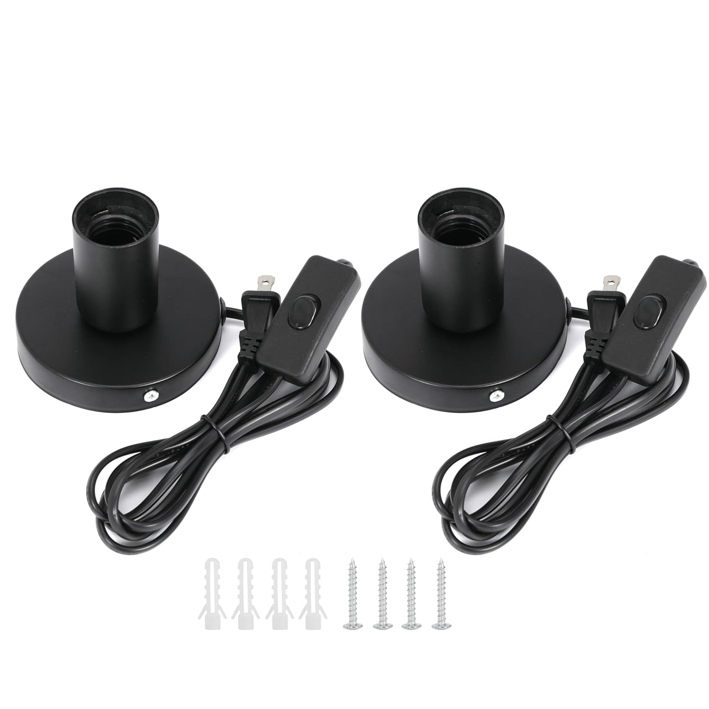 2Pcs Desktop Lamp Base Light Base Socket Screw Light Bulb Holder Base with 6 Feet Cord on Off Switch Plug for Holding Bulb for Your Night Light