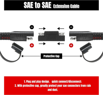 25FT 12AWG SAE Extension Cable, 12 AWG SAE Quick Disconnect Wire Harness 12 Gauge with Polarity Reverse Adapter for Solar Panel RV Battery Automotive and Marine Applications (12AWG 25FT)