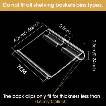 50pcs Labels for Storage Bins Plastic Label Clip, Basket Labels Clip On Wire Shelf Price Label Holder Merchandise Sign Display Holder, 50pcs Label Insert Included (2.76IN*1.57IN)