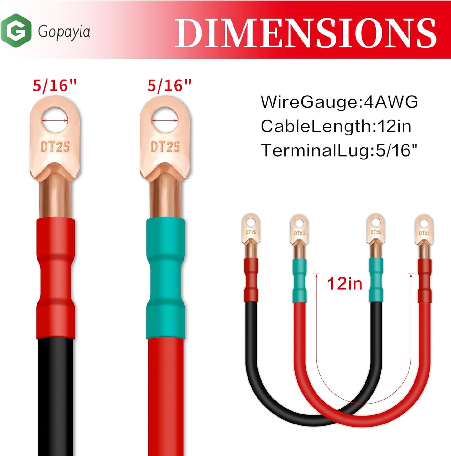 4 AWG Golf Cart Battery Cables for EZGO TXT 1994-UP 36V/48V 4 Gauge Pure Copper Wire