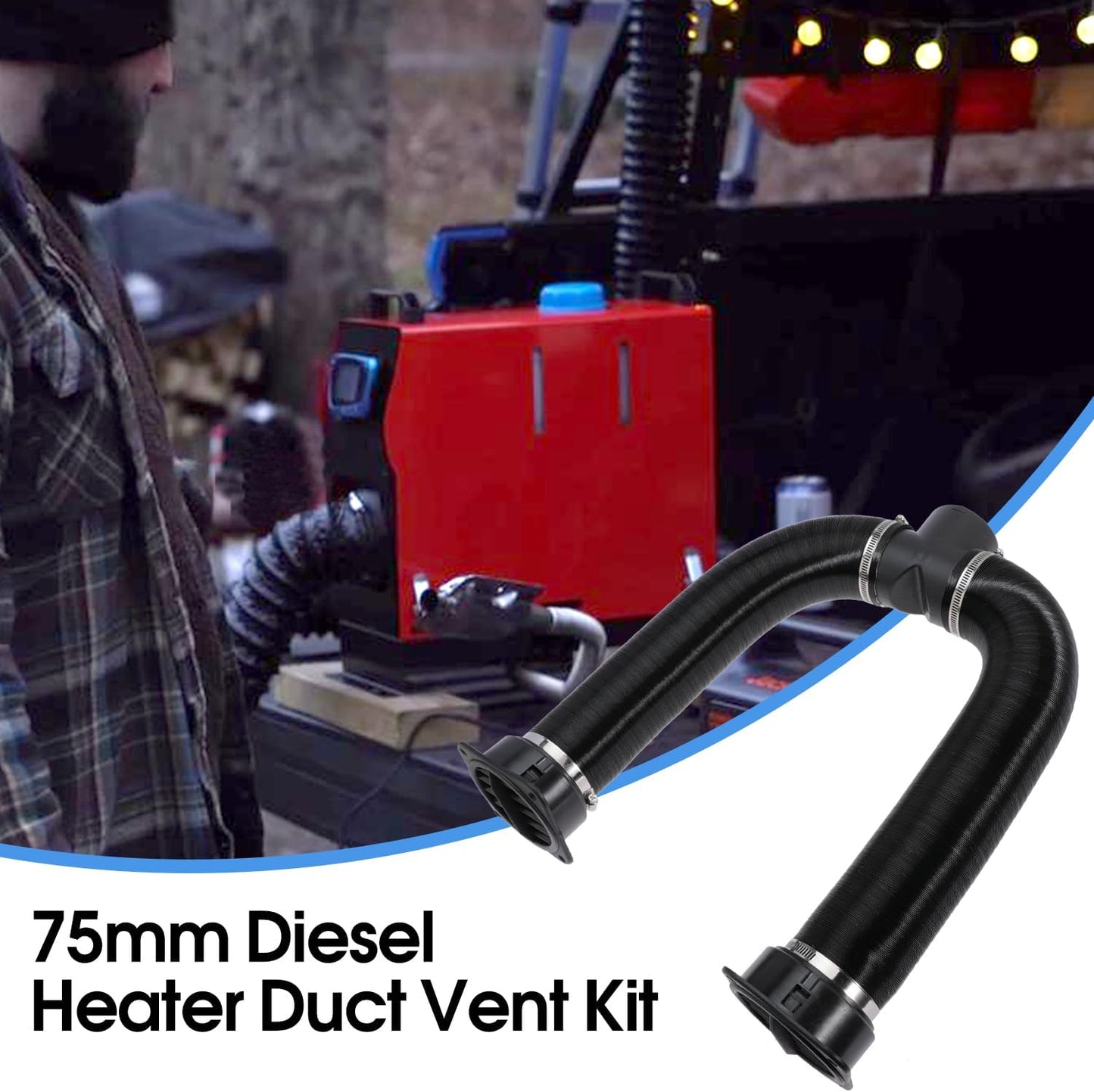 75mm Diesel Heater Pipe Duct Vent Kit with Warm Air Outlet for Webasto for Eberspacher 2KW 5KW 8KW Diesel Parking Heaters (T-shape)