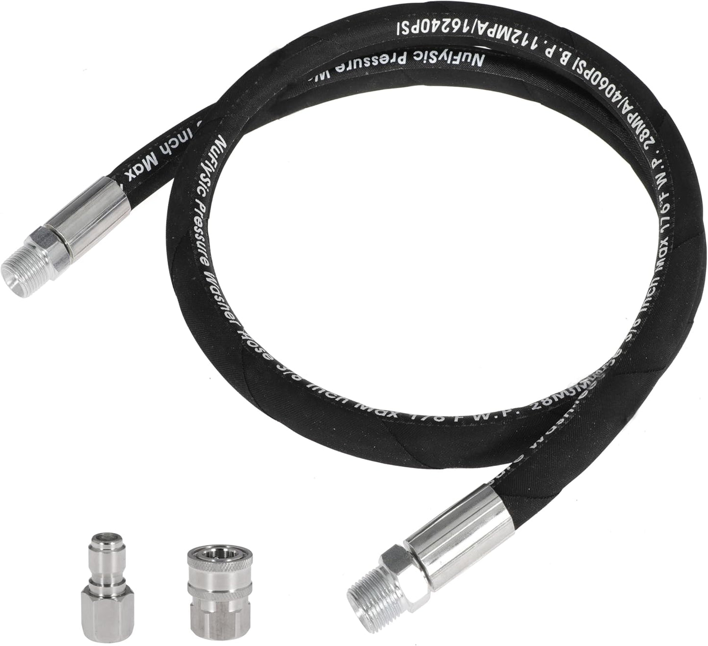 Pressure Washer Whip Hose Power Washer Jumper Hose for Pressure Washing with Steel Connector 3/8 Inch NPT Quick Connect Plug Hose Reel Connector Hose, 4000 PSI, 12FT, 1PCS
