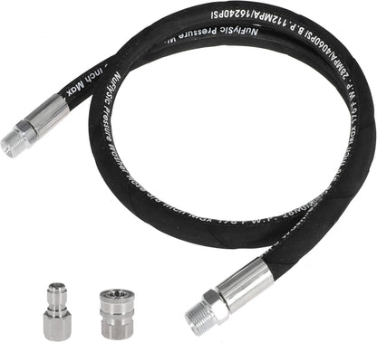 Pressure Washer Whip Hose Power Washer Jumper Hose for Pressure Washing with Steel Connector 3/8 Inch NPT Quick Connect Plug Hose Reel Connector Hose, 4000 PSI, 12FT, 1PCS
