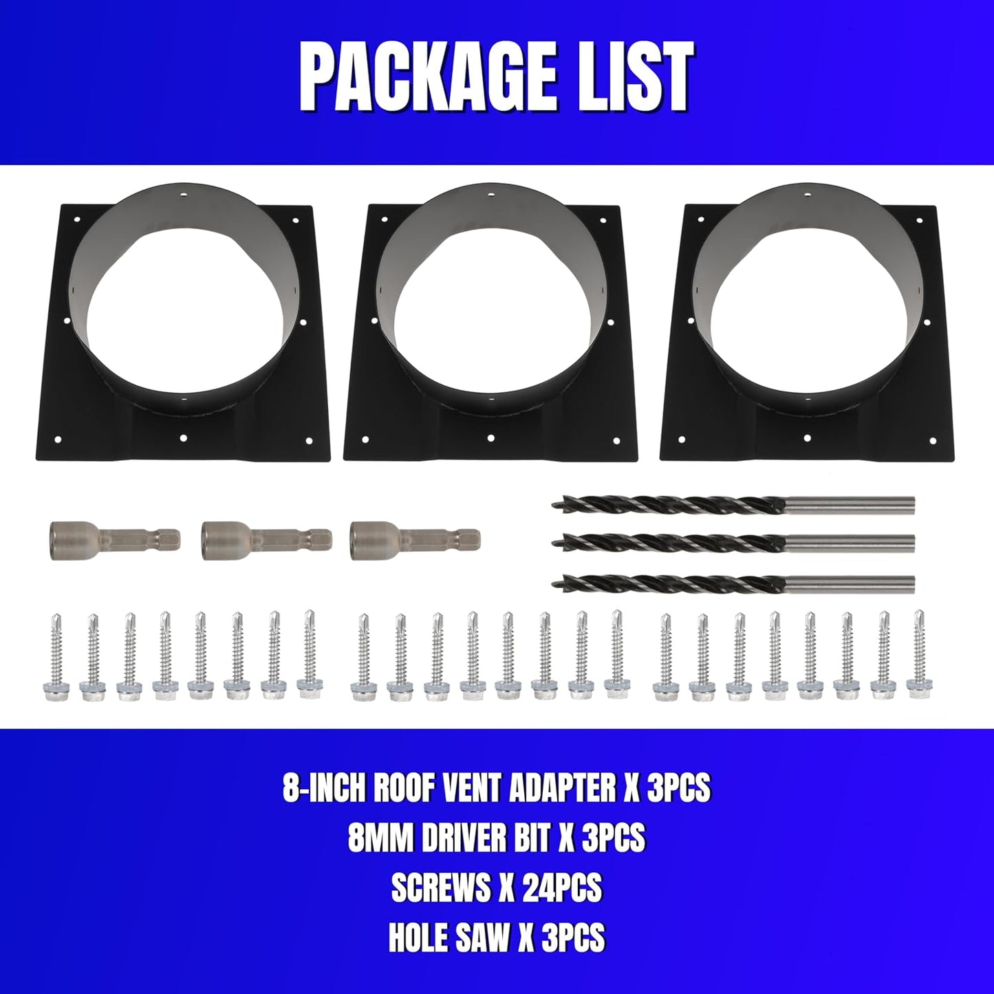 8 Inch Shipping Container Roof Vent Adapter 8" for Whirlybird Turbines, Round Chimney Caps and Corrugated Roof Window Vents, 3 Pack, Black