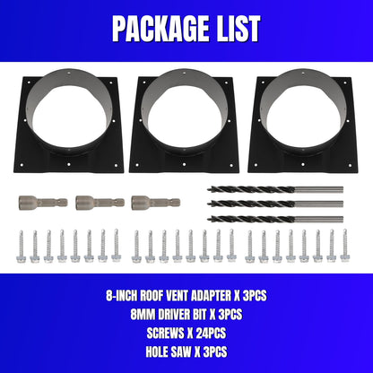 8 Inch Shipping Container Roof Vent Adapter 8" for Whirlybird Turbines, Round Chimney Caps and Corrugated Roof Window Vents, 3 Pack, Black