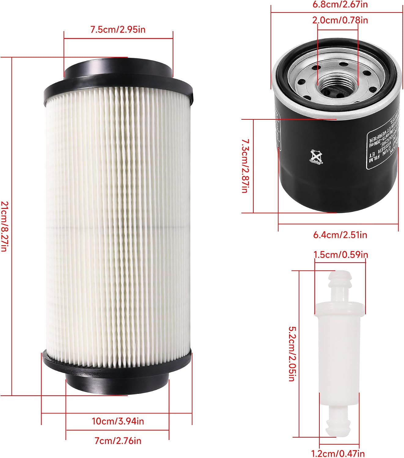 7080595 Air Filter 5811633 Air Preclean Sleeve 2530009 Fuel Filter 2520799 Oil Filter with Clamp for Polaris Scrambler Magnum 325 500 Sportsman 335 400 500 550 570 700 850 (Set of 4)