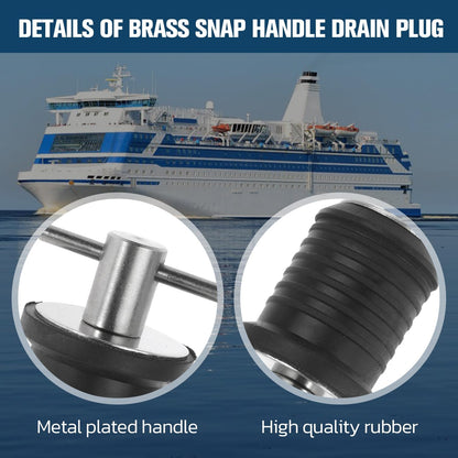 2 Pcs Boat Drain Plug With T Handle - Snap Rubber Plugs With Brass/Stainless Steel Handle - Marine Twist Accessories