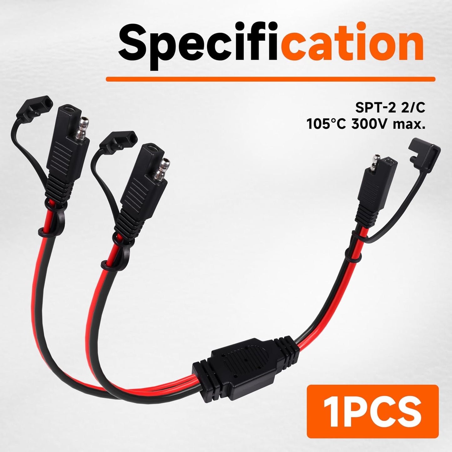 12 Inch 14AWG SAE Y Splitter 14 AWG 14 Gauge 1 to 2 SAE Extension Cable, 2 Prong DC Power Connector with Dust Cover for Solar Panel Battery Charger (14AWG 12in, 1pcs)