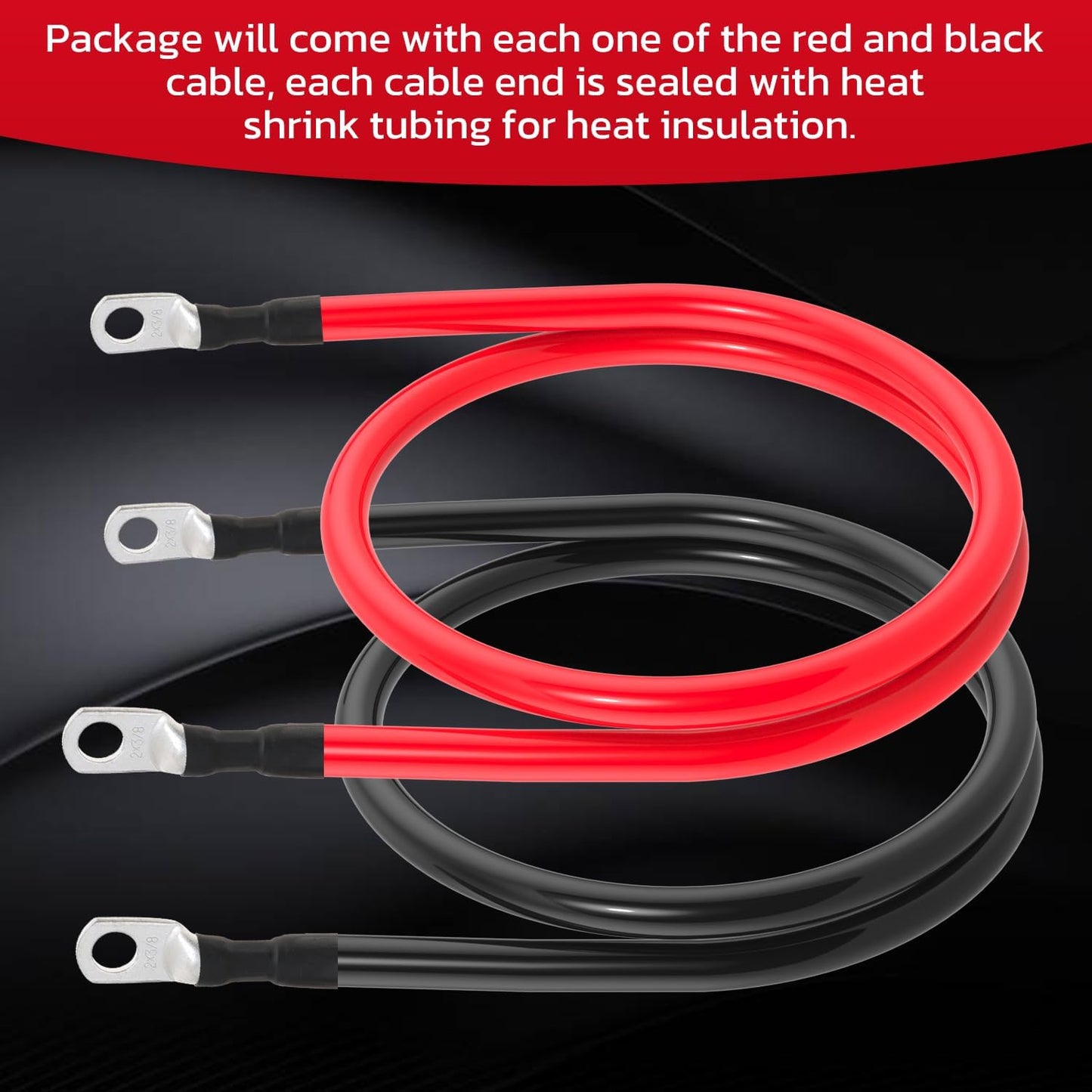 2 AWG Battery Cable 2AWG Gauge Battery Inverter Cables for Automotive Solar Marine Boat RV Car Motorcycle (2 AWG, 3FT, 3/8")