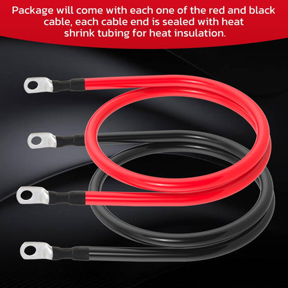 2 AWG Battery Cable 2AWG Gauge Battery Inverter Cables for Automotive Solar Marine Boat RV Car Motorcycle (2 AWG, 3FT, 3/8")