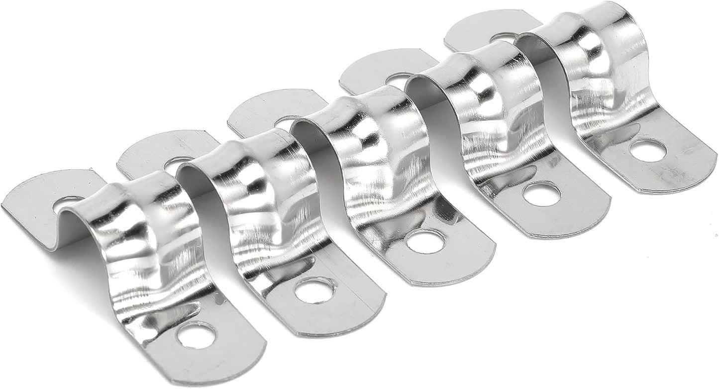 25PCS M10 304 Stainless Steel Rigid Pipe Strap Two Hole Cable Strap u Bracket Pipe Clamps Heavy Duty Pipe Fasten Holder for Tube, Pipe or Wire Cord Installation (25, 10MM（3/8 "）)