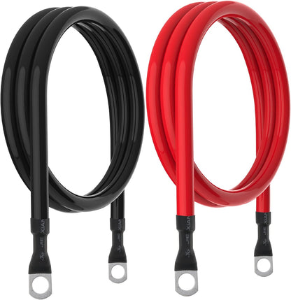 4 AWG Battery Cable 4AWG Gauge Pure Copper Battery Inverter Cables with 3/8 in Lugs Both Ends Power Inverter Wire Set for Automotive Solar Marine Boat RV Car Motorcycle Red and Black (4FT)