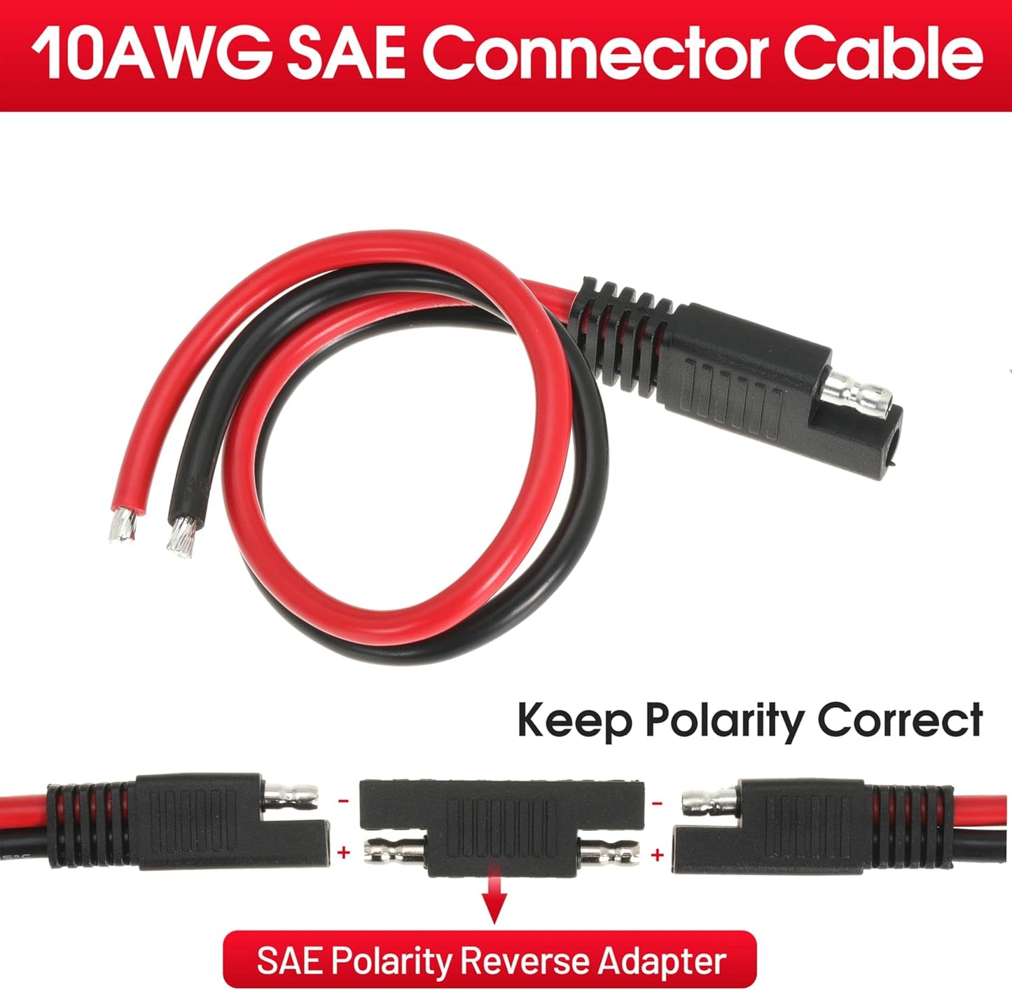 1FT 14AWG SAE Extension Cable, 14 Gauge SAE Connector Cable 14 AWG 2 Pin SAE Quick Disconnect for Solar RV Automotive, 4PCS