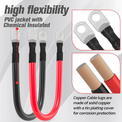 1/0 AWG Battery Cable 1/0AWG Gauge Battery Inverter Cables for Automotive Solar Marine Boat RV Car Motorcycle (1/0 AWG, 1FT, 3/8")