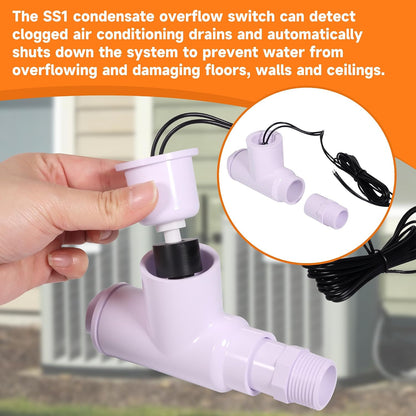 SS1 Float Switch Condensate Overflow Switch with 3/4 Inch Adaptor and 6FT Wire for HVAC Drain Pan Condensate for condensate Overflow Detection (4Pack)
