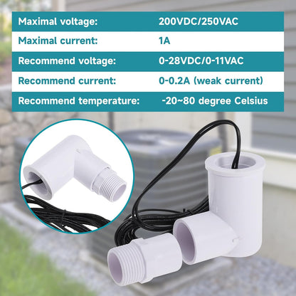 Float Switch SS2 L-Shape with 3/4 Inch Adaptor and 6Ft Wire Water Float Switch for HVAC Drain Pan Condensate Outlet (10Pack)