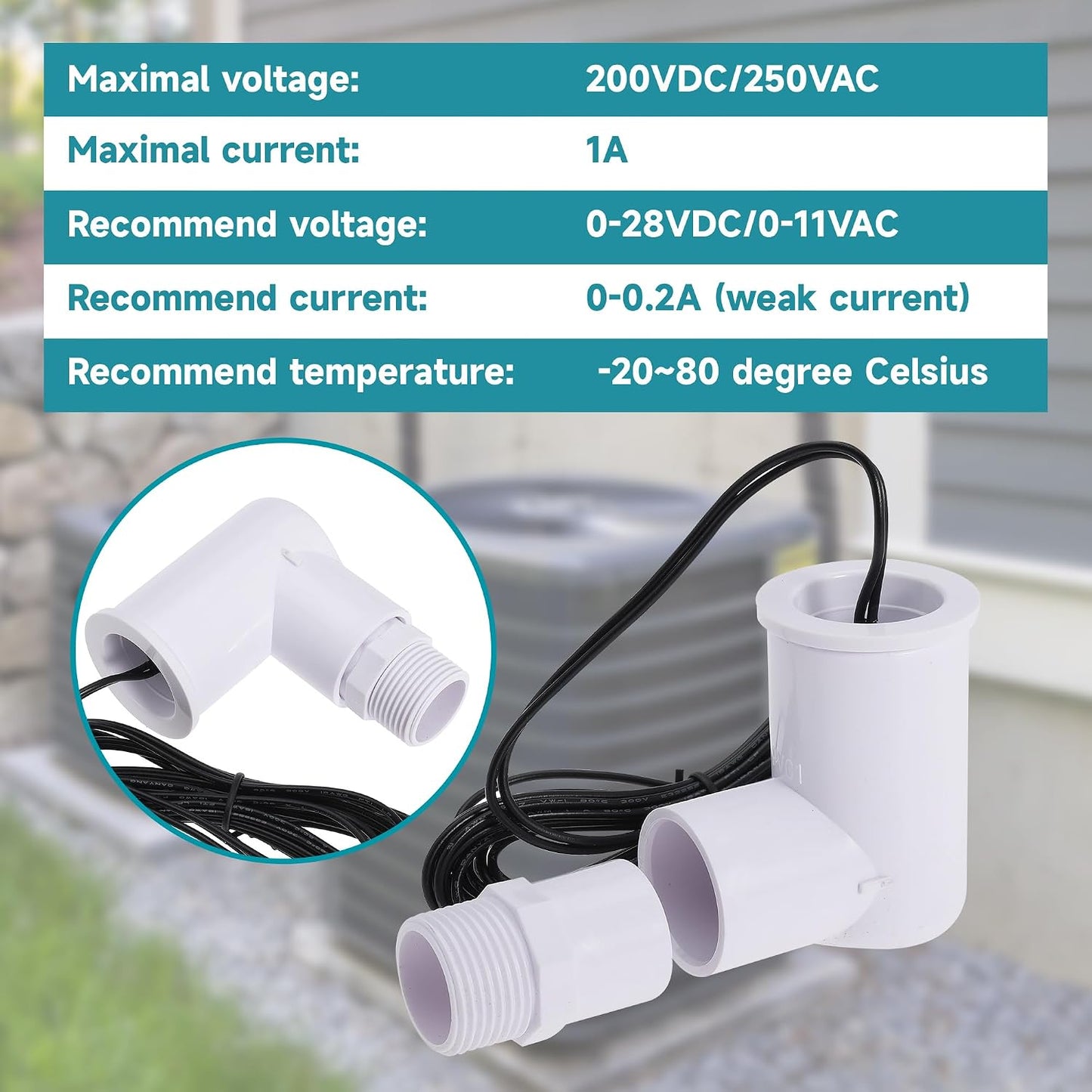 Float Switch SS2 L-Shape with 3/4 Inch Adaptor and 6Ft Wire Water Float Switch for HVAC Drain Pan Condensate Outlet (4Pack)