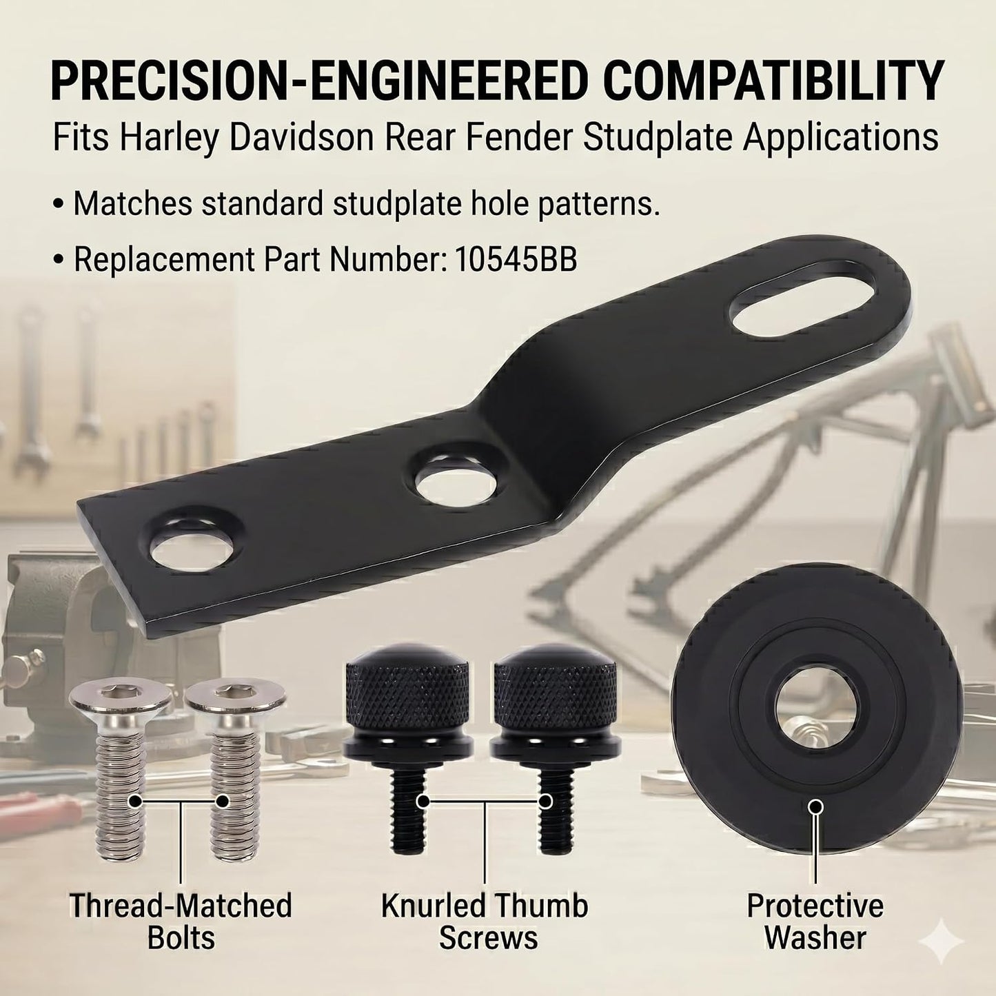 Seat Bracket for Harley Davidson Rear Fender Studplate Replaces 10545BB with Washers and Screws