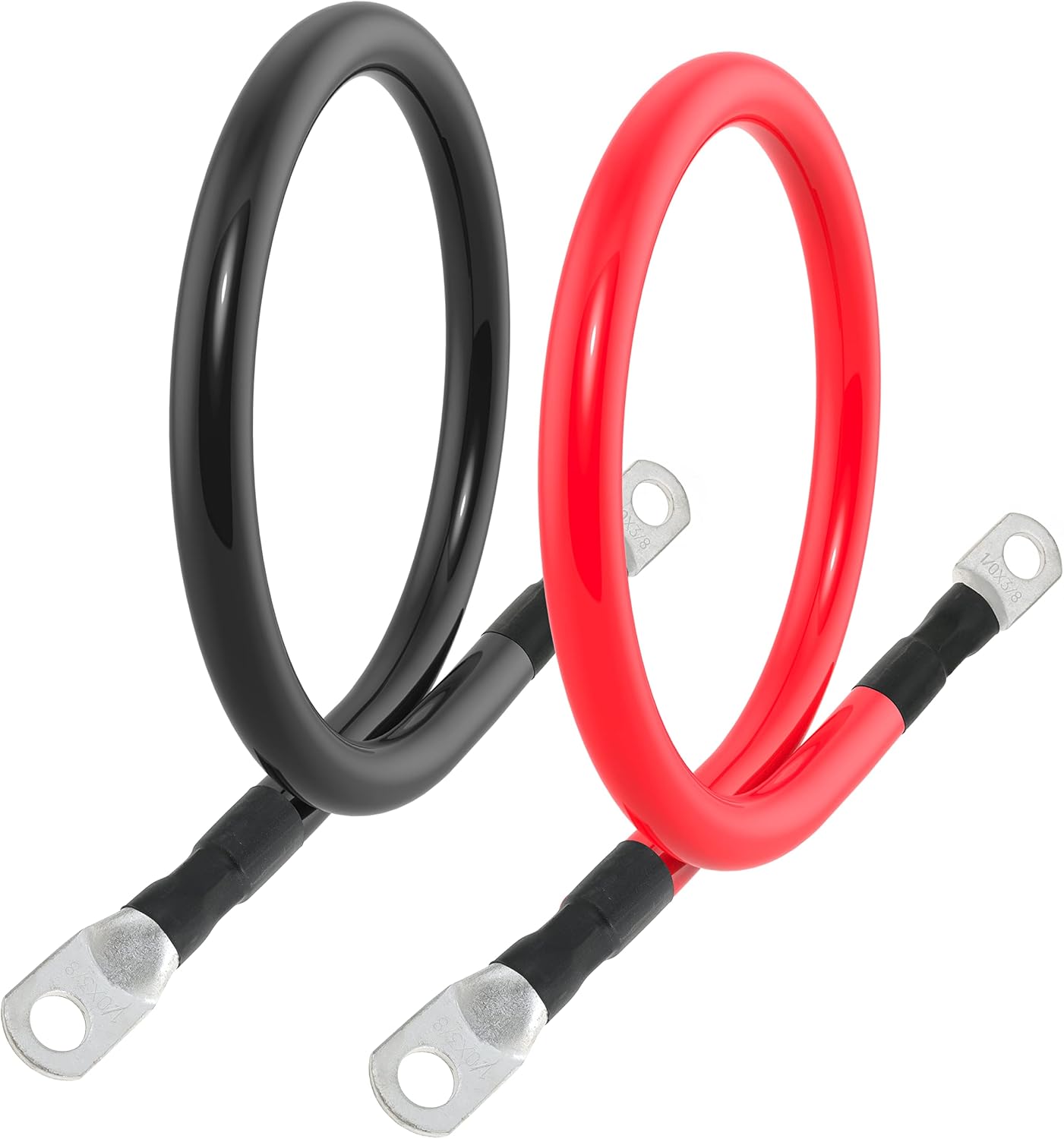 1/0 AWG Gauge Battery Cable Power Inverter Cables with 3/8 Inch lugs for Solar Marine RV Car Truck Tractor Motorcycle 2pcs (2FT)