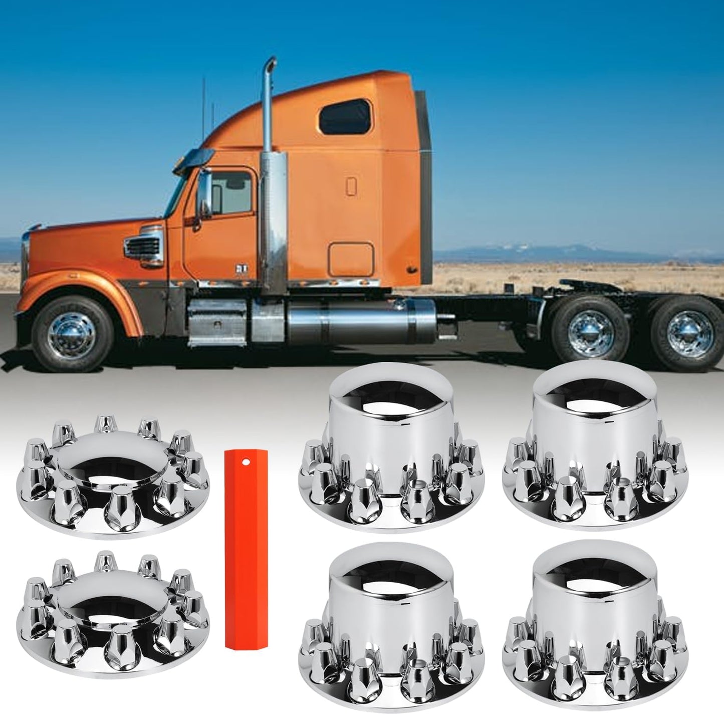 Front and Rear Axle Wheel Cover Hub Cap 33mm Screw-on Lug Nut Covers for Freightliner Kenworth Peterbilt, for Semi Trucks, Domed